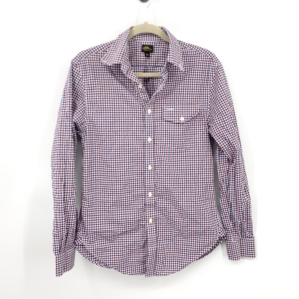 LL Bean Signature Men Size Small Shirt Red Blue Checkered Plaid Long Sleeve Top